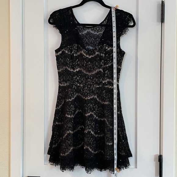 Womens Dress Mini Small Black Lace Lined‎ Tiered Fairy Goth Club Pinup Couture S - Picture 4 of 14